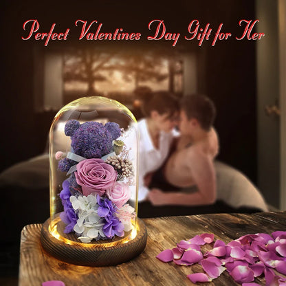 Eternal Preserved Rose in Glass Dome with LED Lights