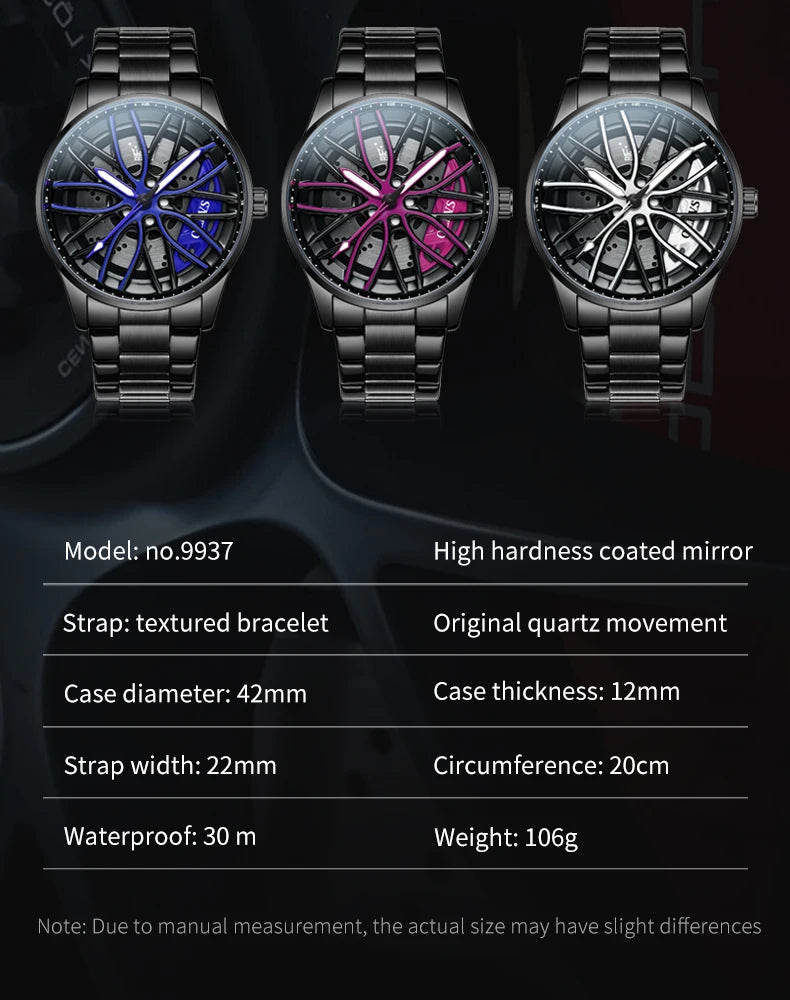 OLEVS 9937 Men's Watch - Fashion, Rotatable Wheel Hub Dial, Waterproof, Luminous, Gifts