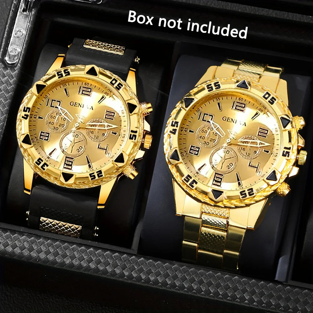 2-Piece Men’s Quartz Watch Set with Stainless-Style Fashion Design