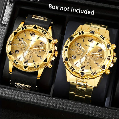 2-Piece Men’s Quartz Watch Set with Stainless-Style Fashion Design