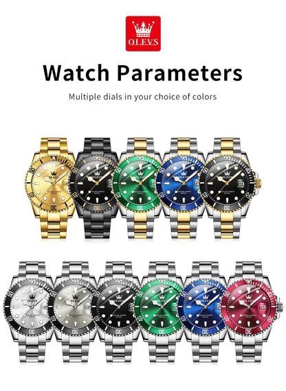 OLEVS 5885 Men's Watch - Original Brand, Waterproof, Stainless Steel, Automatic Date, Gifts