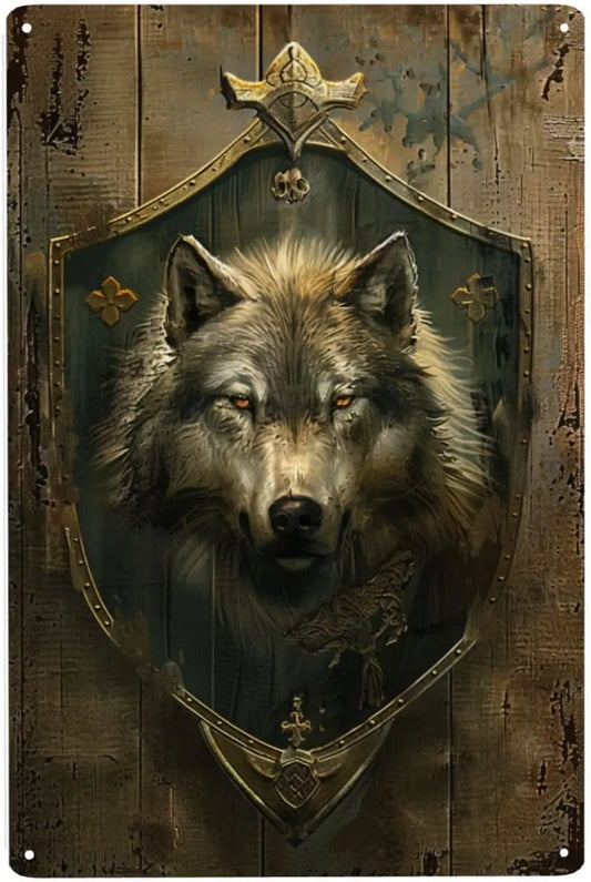 Wolf Metal Wall Art - Vintage Shield Tin Sign 14x20cm