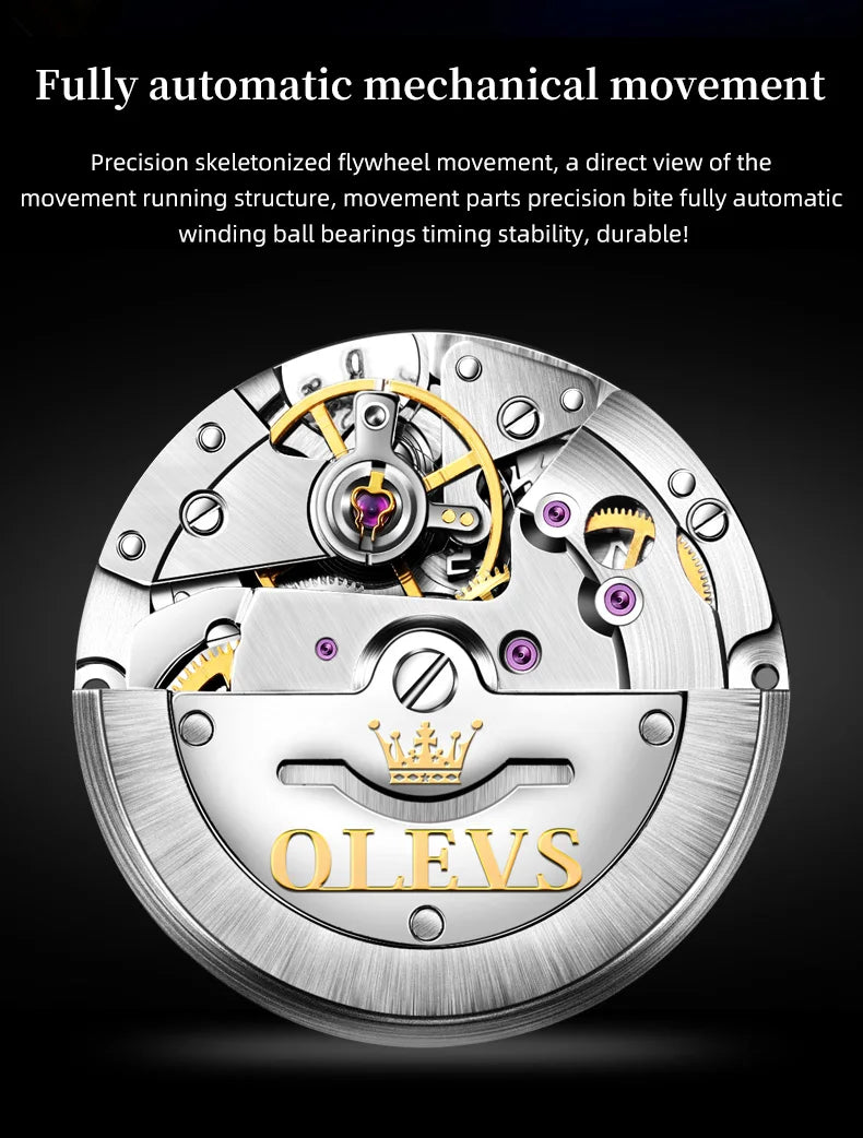 OLEVS 6630 Men's Watch - Automatic Mechanical, Threaded Dial, Waterproof, Stainless Steel, Luxury