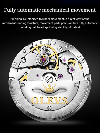 OLEVS 6630 Men's Watch - Automatic Mechanical, Threaded Dial, Waterproof, Stainless Steel, Luxury