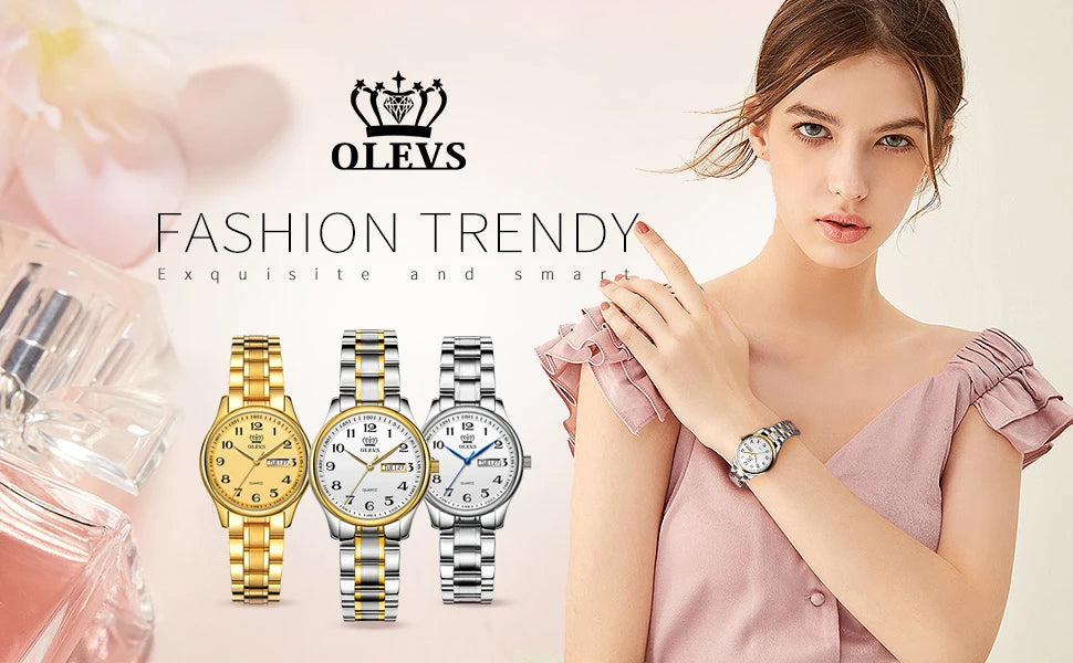 OLEVS 5567 Women's Watch - Fashion, Waterproof, Luminous, Stainless Steel Gold, Luxury Elegant