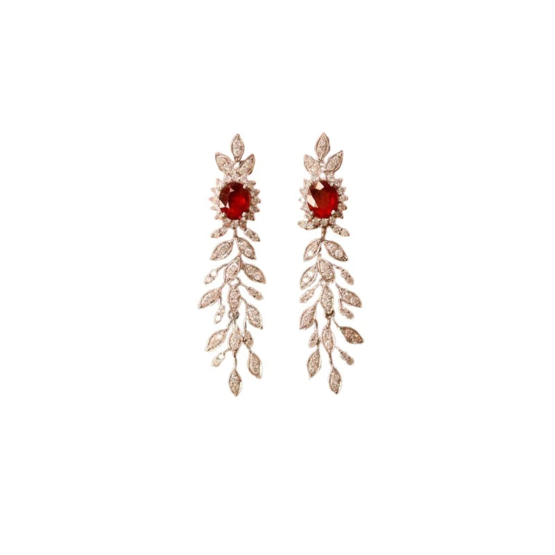925 Sterling Silver Red Gemstone Tassel Earrings - Vintage Style