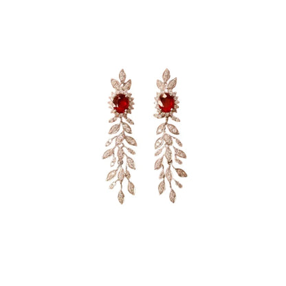 925 Sterling Silver Red Gemstone Tassel Earrings - Vintage Style