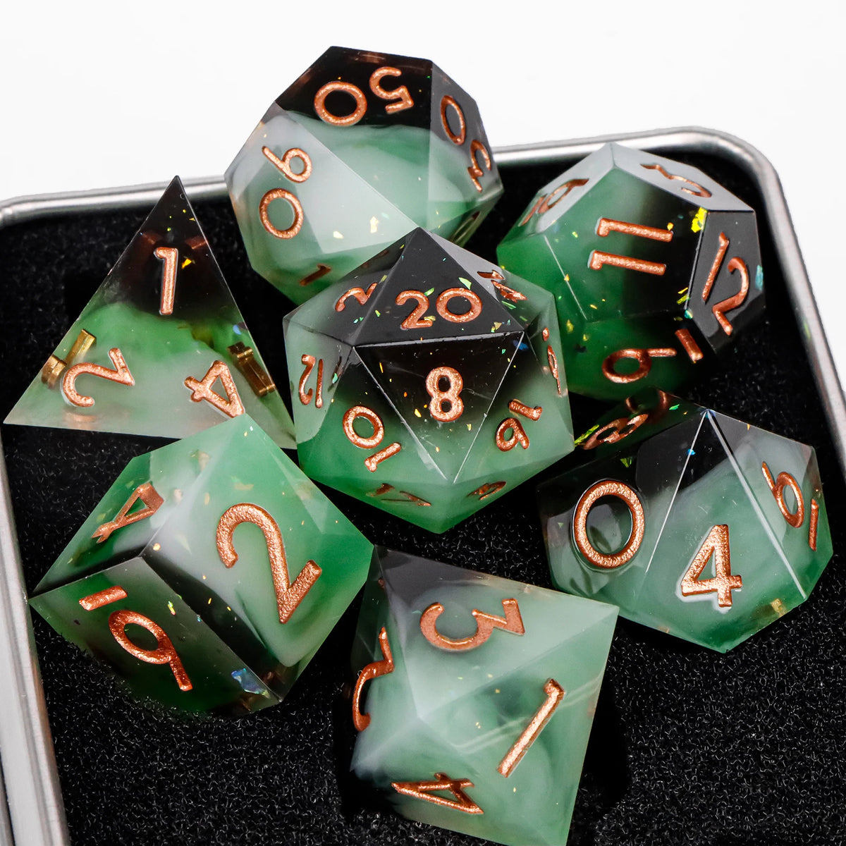 7-Piece Sharp-Edge Resin RPG Dice Set with Liquid-Core Options