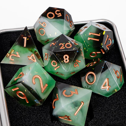 7-Piece Sharp-Edge Resin RPG Dice Set with Liquid-Core Options