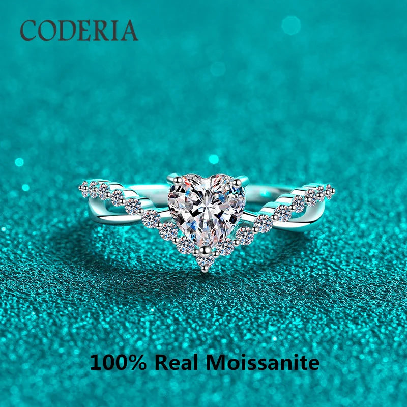 1CT Heart Cut Moissanite Ring – 925 Sterling Silver, Pt950 Plated