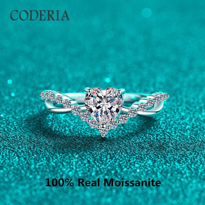 1CT Heart Cut Moissanite Ring – 925 Sterling Silver, Pt950 Plated