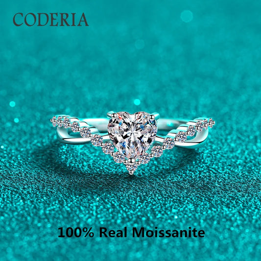 1CT Heart Cut Moissanite Ring – 925 Sterling Silver, Pt950 Plated
