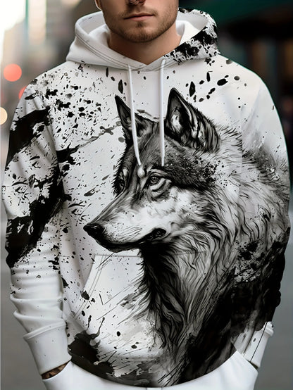 Wolf 3D Print Hoodie - Polyester O-Neck Front Pocket Streetwear