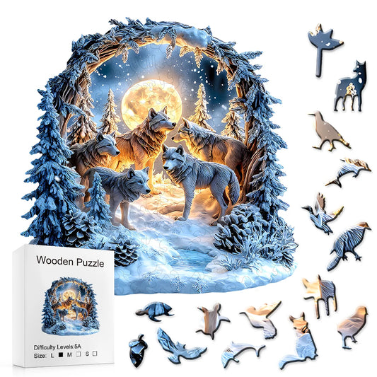 Winter Wolf Wooden Jigsaw Puzzle - Artistic Handicraft Decor