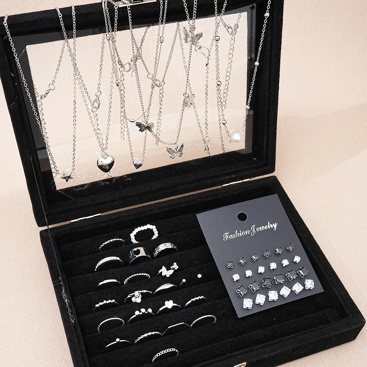 51-Piece Silver Jewelry Set - Butterfly & Heart Design