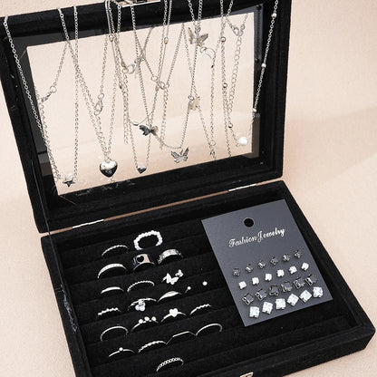 51-Piece Silver Jewelry Set - Butterfly & Heart Design