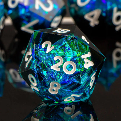 7-Piece Handmade Resin DnD Dice Set - Sharp Edge RPG Dice