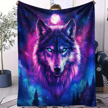 Cosmic Wolf Flannel Blanket - Polyester Coral Fleece Throw