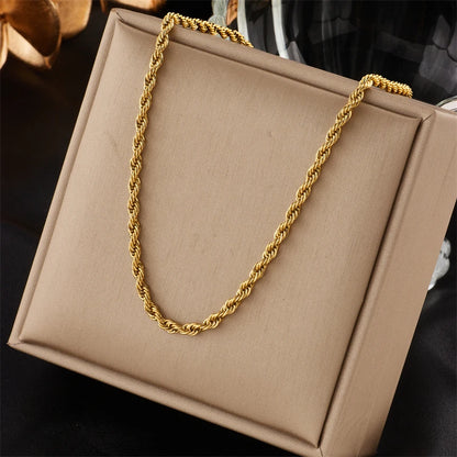 Gold Stainless Steel Chain Necklace & Bracelet Set