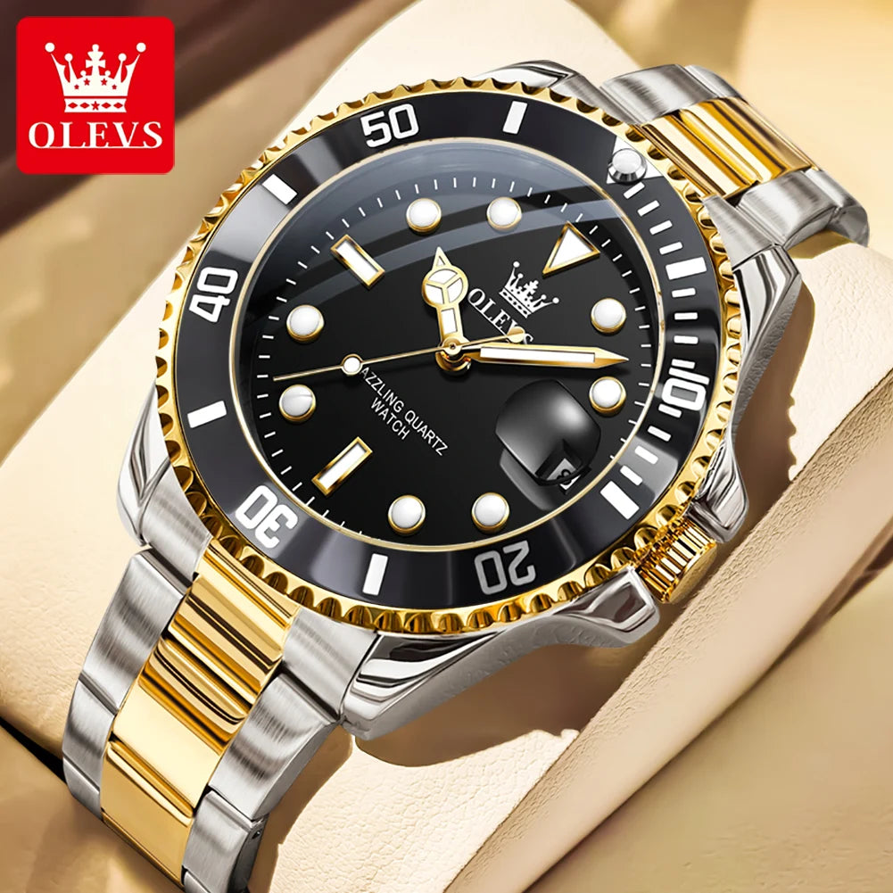 OLEVS 5885 Men's Watch - Original Brand, Waterproof, Stainless Steel, Automatic Date, Gifts