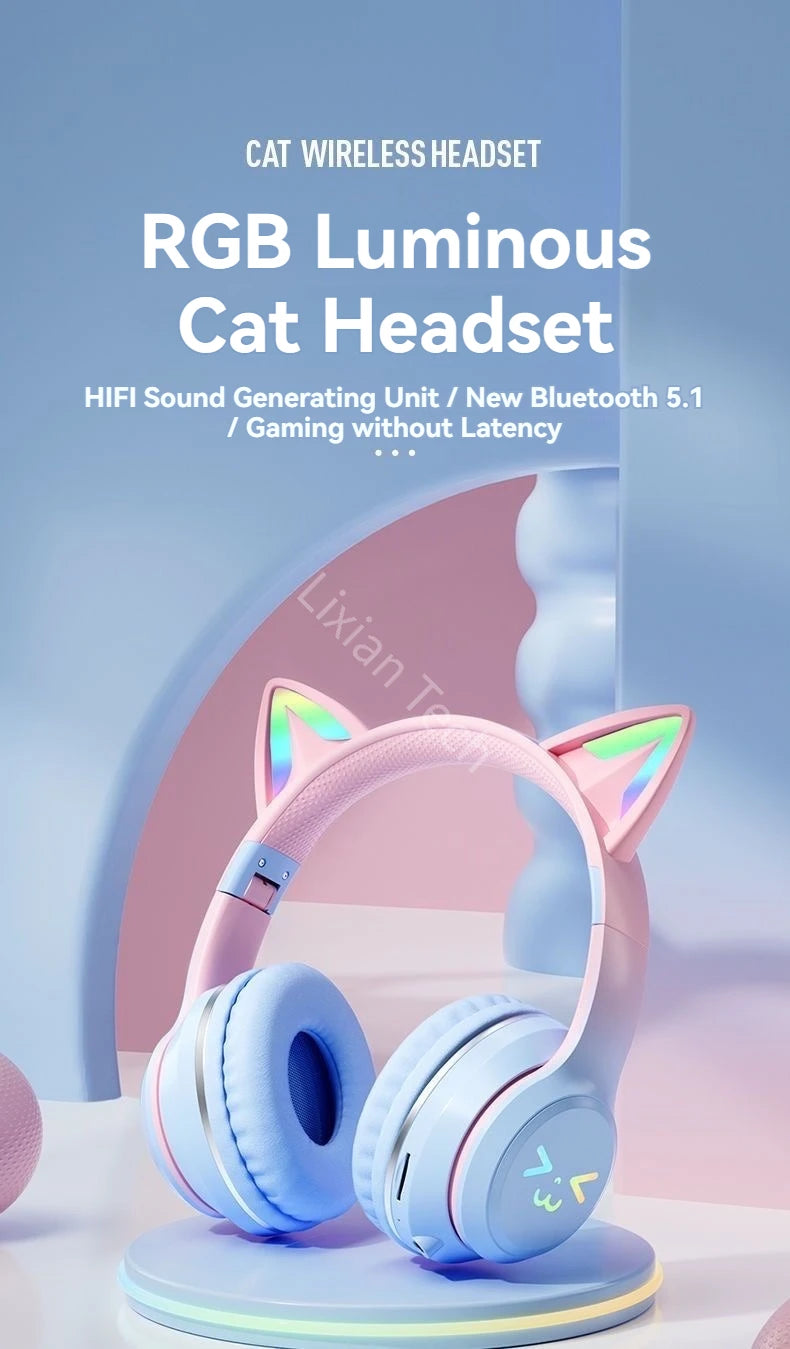 RGB Cat Ear Bluetooth Earphones 5.3 - Wireless Gaming Headset