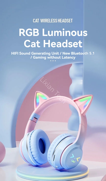 RGB Cat Ear Bluetooth Earphones 5.3 - Wireless Gaming Headset