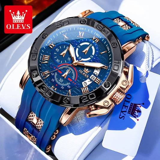 OLEVS 9986 Men's Watch - 51mm Large Dial, Silicone Strap, Waterproof, Chronograph, Luminous