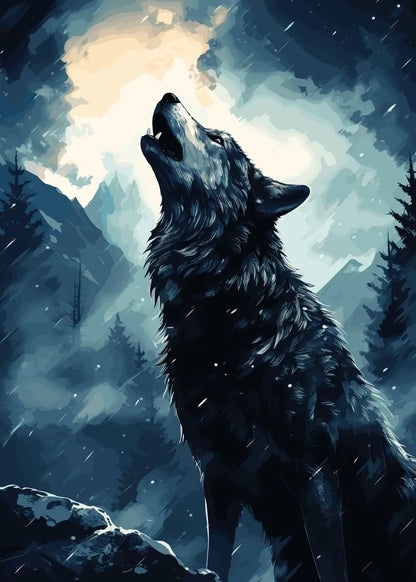 Moon Wolf Canvas Poster - Watercolor Spray Painting Wall Art