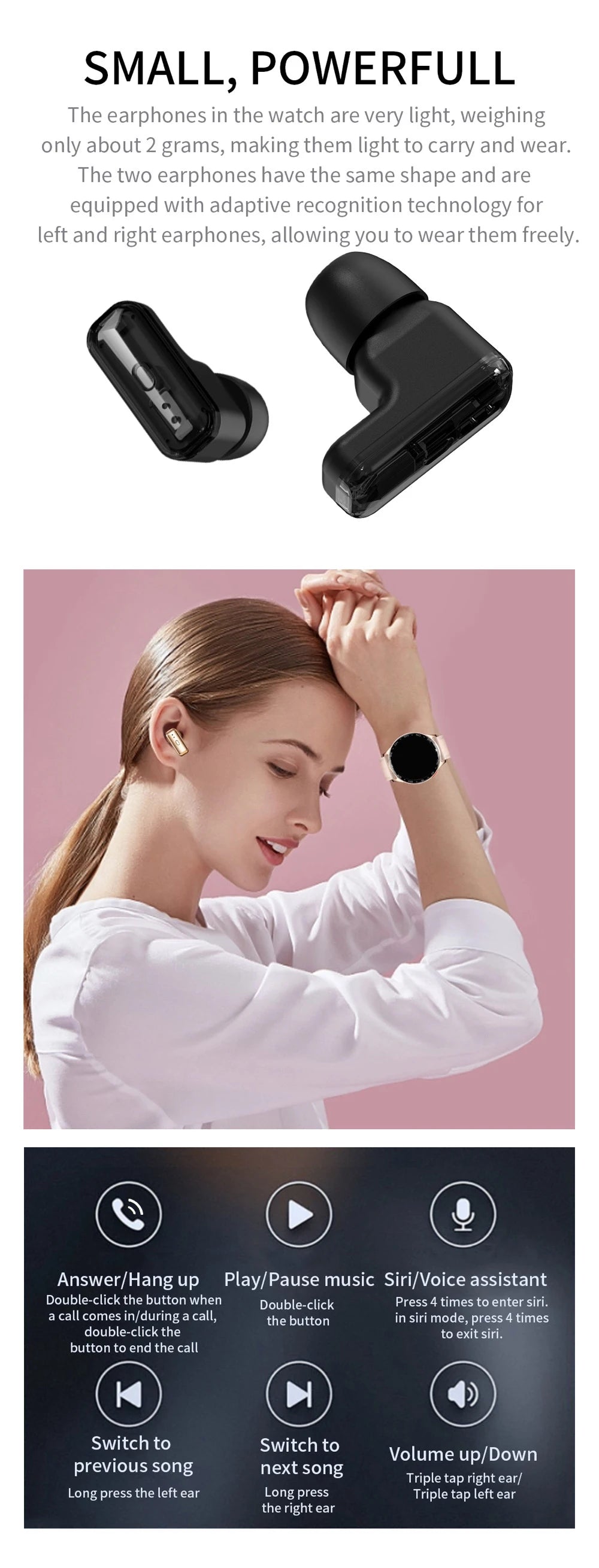 2-in-1 Smartwatch with TWS Earbuds - 1.39" IPS, Heart Rate, IP67, Bluetooth 5.0, 300mAh