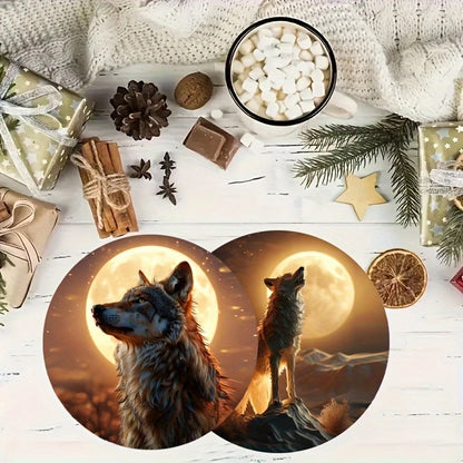 Wolf Theme Wooden Coasters Set - 6 Pieces Desktop Insulation Mats