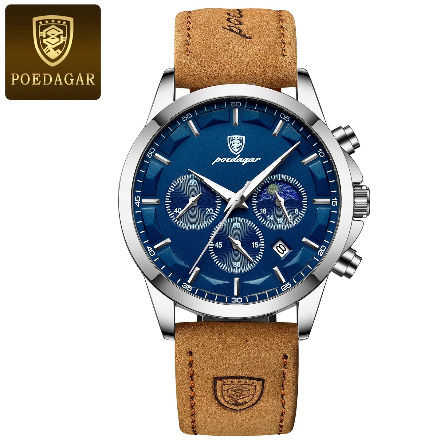 POEDAGAR 928 Men's Luxury Sport Watch - Leather Band, Luminous, Diver, 3ATM, Auto Date