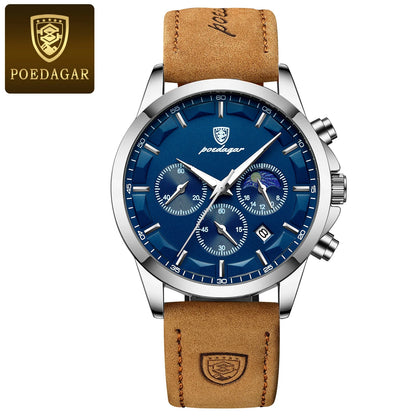 POEDAGAR 928 Men's Luxury Sport Watch - Leather Band, Luminous, Diver, 3ATM, Auto Date