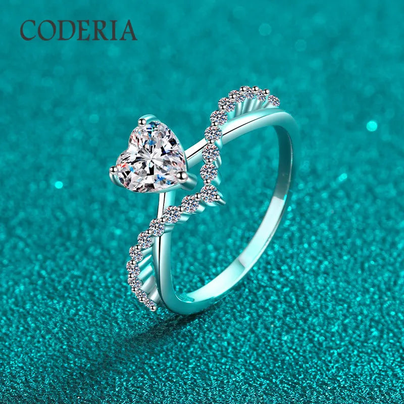 1CT Heart Cut Moissanite Ring – 925 Sterling Silver, Pt950 Plated
