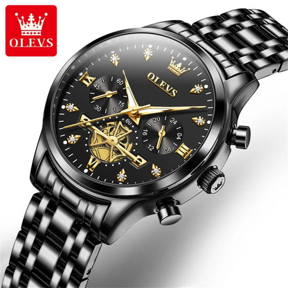 OLEVS 2859+2897 Couple Watch - Stainless Steel, Waterproof, Chronograph, Moon Phase, Flywheel