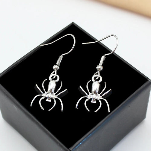 Silver Spider Drop Earrings