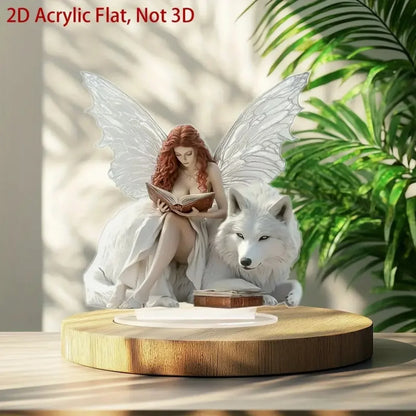 Wolf and Fairy Acrylic Plaque - 20x20cm 2D Desktop Decor Sign