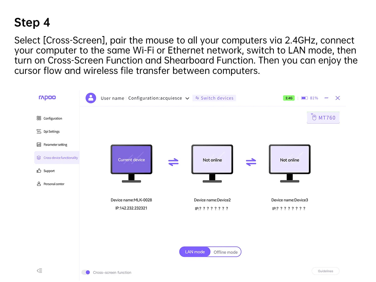 Rapoo MT760 Wireless Mouse - Multi-Device, 4000 DPI, Rechargeable, Bluetooth & 2.4GHz