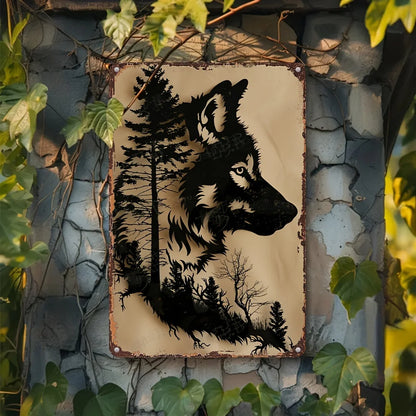 Iron Wolf Silhouette Wall Sign - Pre-Drilled Metal Decor