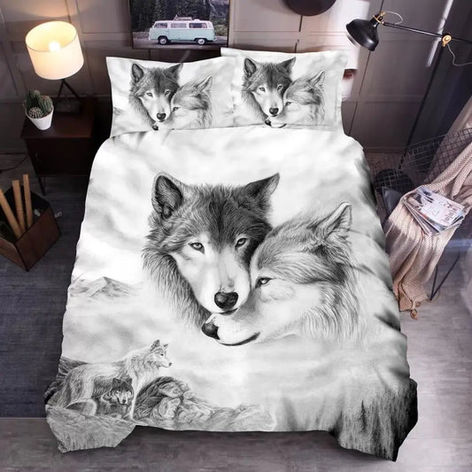 Wolf 3D Bedding Set - Polyester Duvet Cover Pillowcase Set