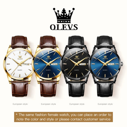 OLEVS 6898 Men's Watch - Simple Blue Face, Waterproof, Leather Strap, Business Casual, Automatic