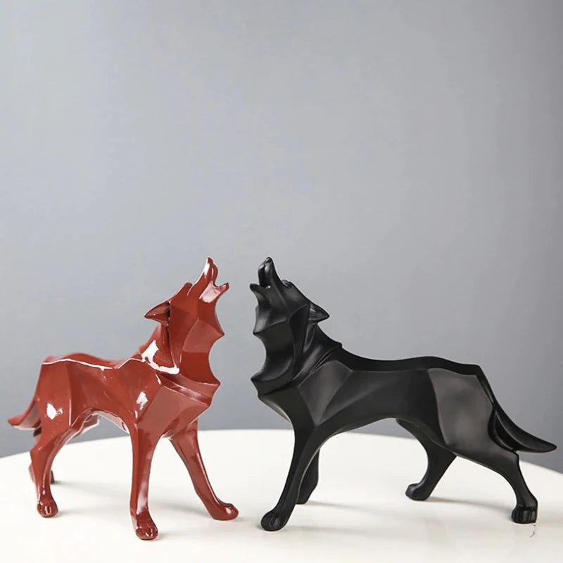 Abstract Wolf Sculpture - 22x19.5cm Resin Geometric Statue