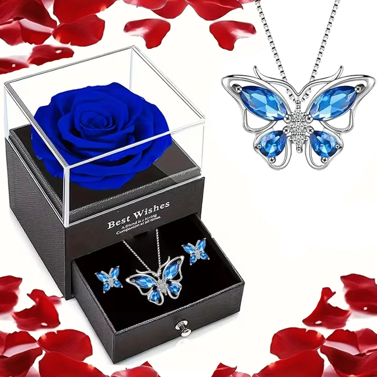 Red Rose Gift Box with Heart Stone Necklace - Gift for Mom or Wife