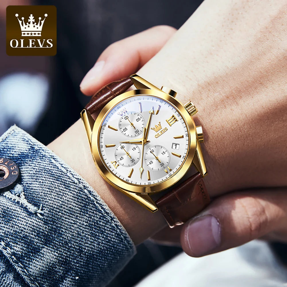 OLEVS 2872 Men’s Chronograph Quartz Watch with Leather Strap