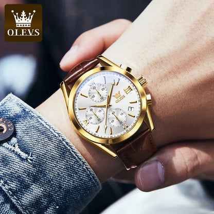 OLEVS 2872 Men’s Chronograph Quartz Watch with Leather Strap