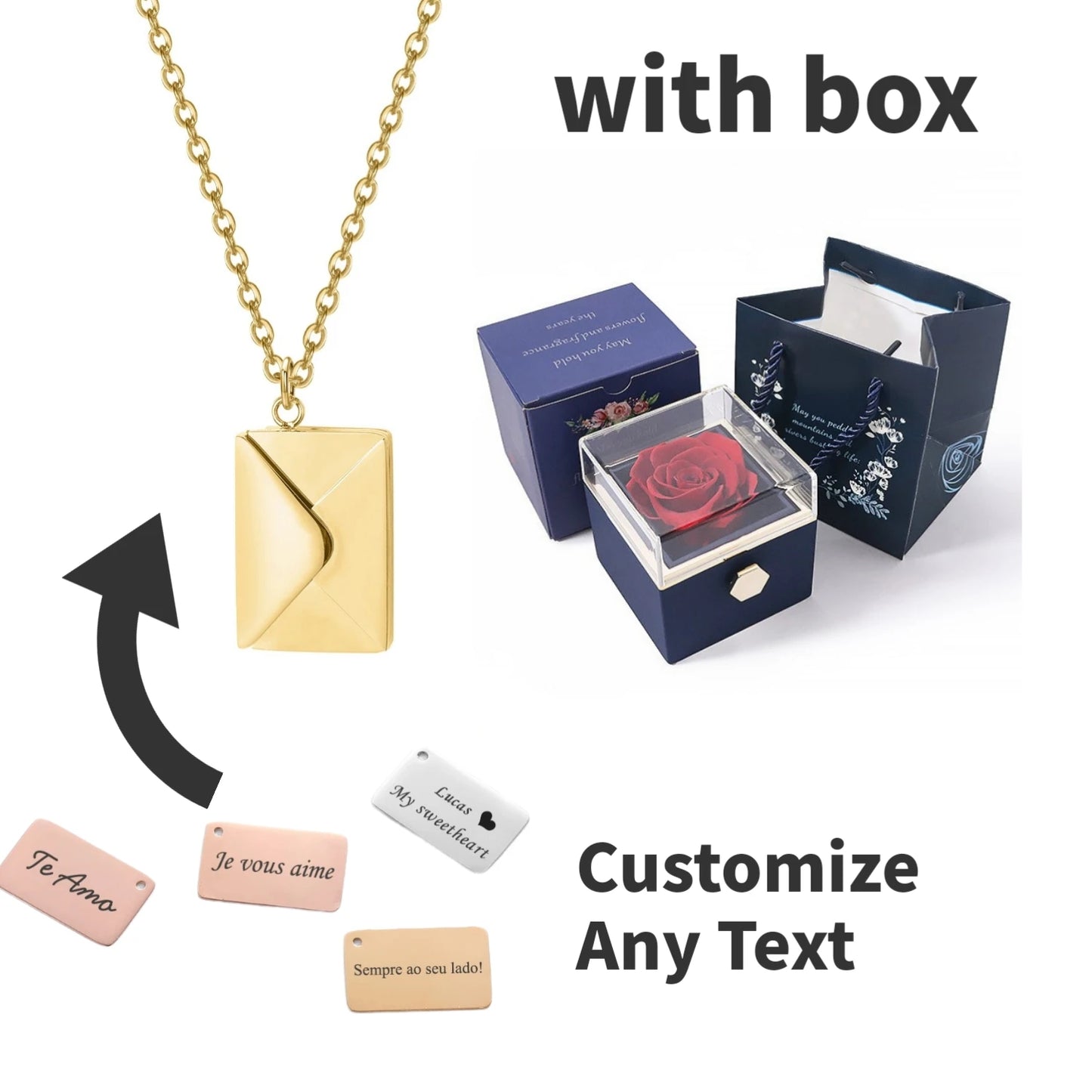 Eternal Rose Box with Custom Envelope Necklace Gift Set