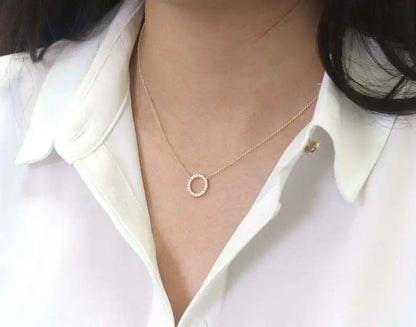 Crystal Circle Pendant Necklace - Gold Elegant Design