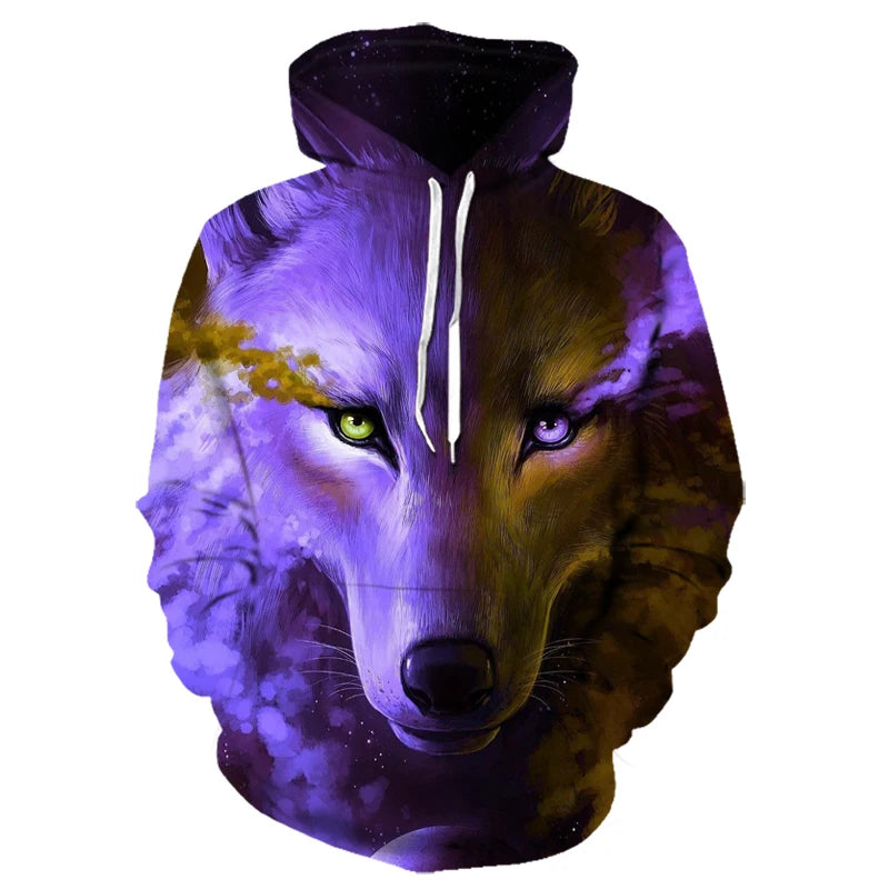 Wolf 3D Print Hoodie - Polyester O-Neck Oversized Streetwear