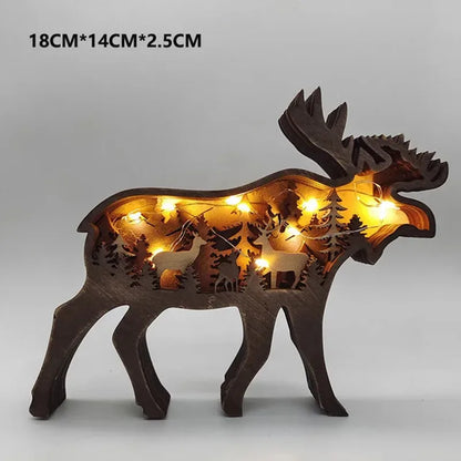 Wolf Wooden LED Light Decoration - 16x14cm Desktop Ornament
