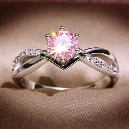 Silver Cubic Zirconia Ring - 6 Claw Engagement Band