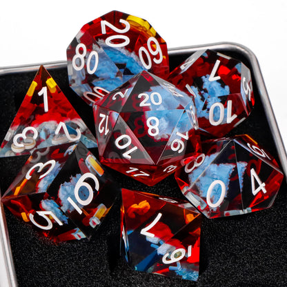 7-Piece Sharp-Edge Resin RPG Dice Set with Liquid-Core Options
